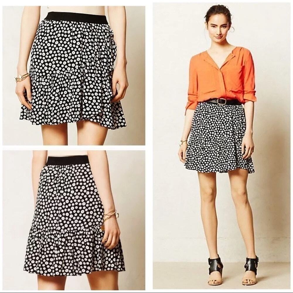 Anthropologie Maeve Paulista Buttons Ruffle Mini Skirt XS Fun Fllirty Cottage